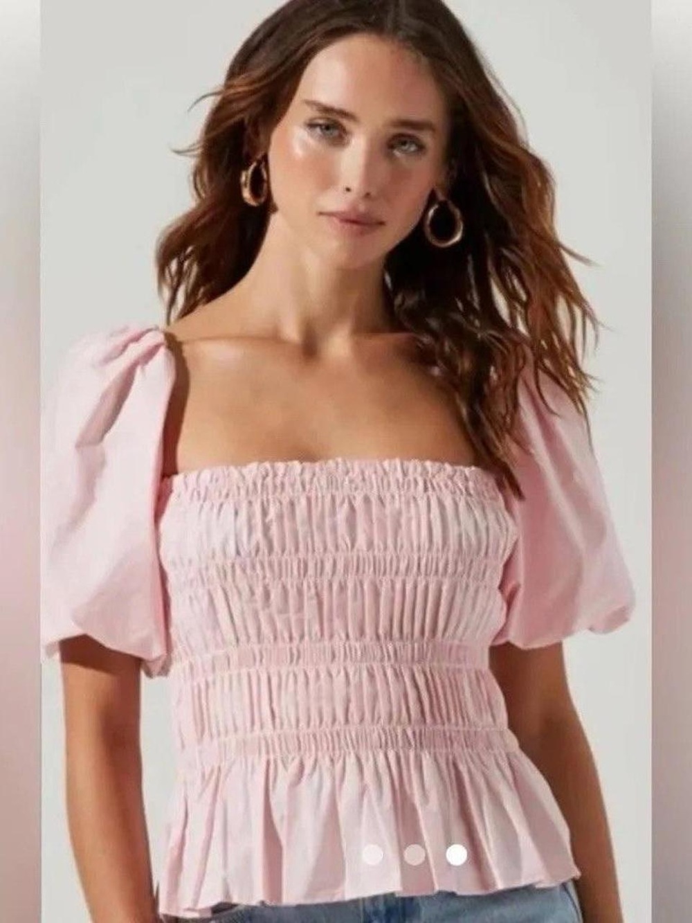 ASTR (Nordstrom) Pink Smocked Puff-Sleeve Top L